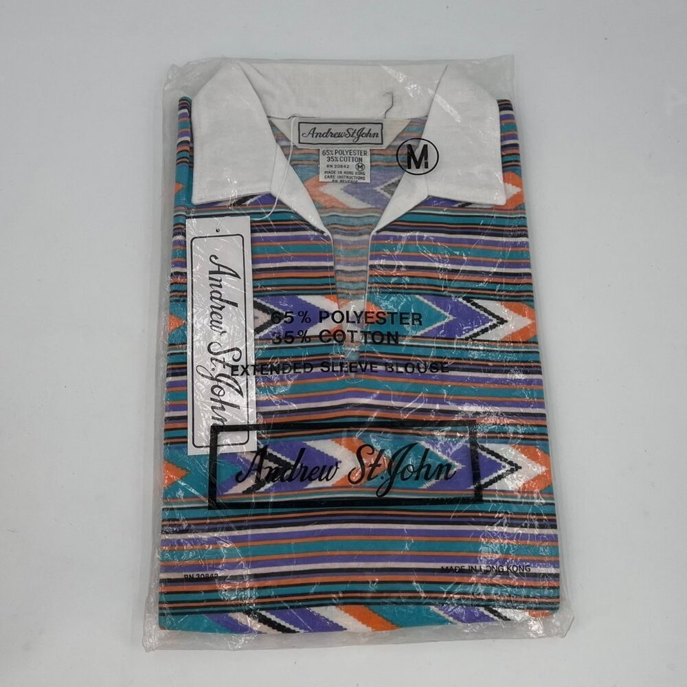 VTG Women's Andrew St John Dolman Sleeve Top Blouse Southwest Aztec Med NOS 90s